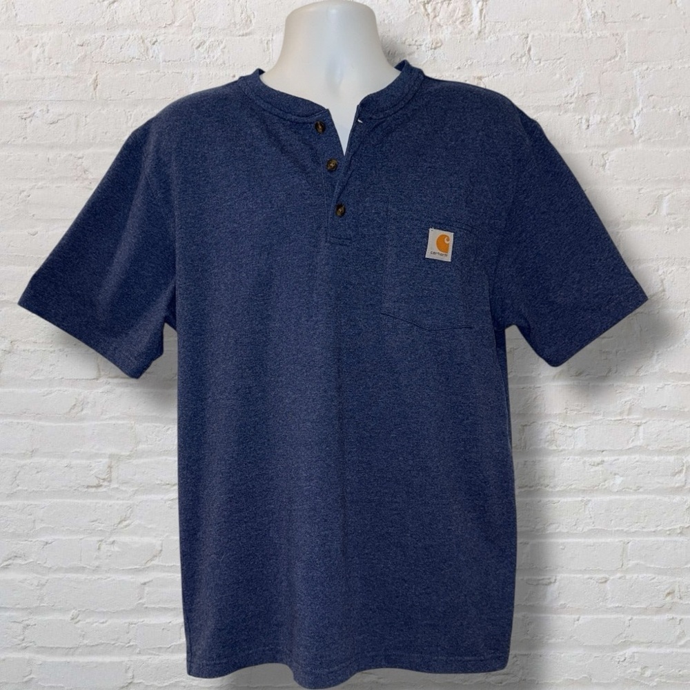 Carhartt K84 Men’s Henley Shirt Medium Blue Pocket Tee Loose Fit - Picture 4 of 11